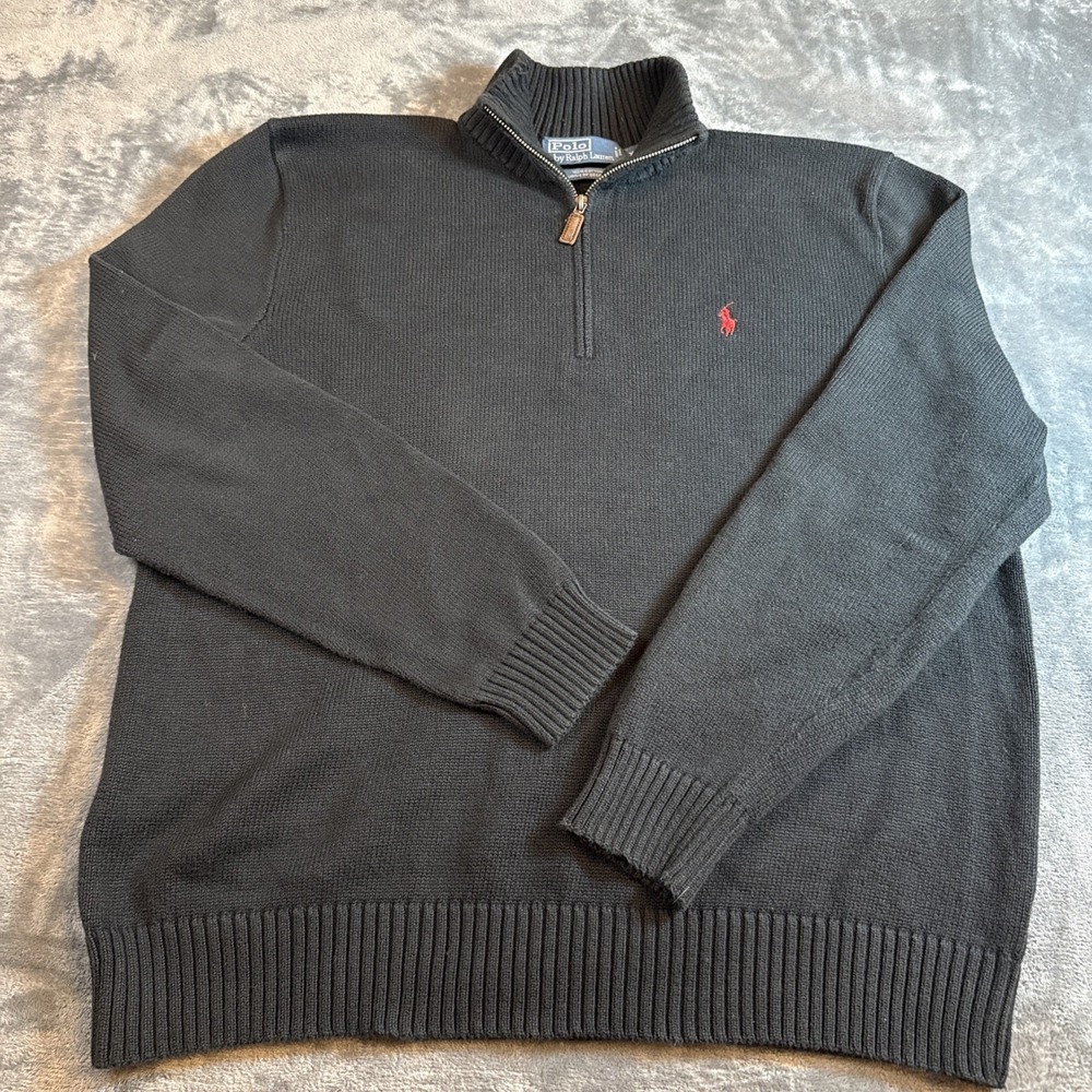Polo Ralph Lauren Mens Black 1/4 Zip Pullover Sweater XL Cotton Vintage